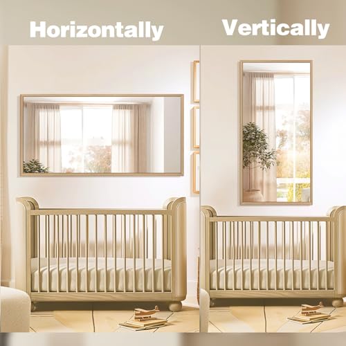 48"x24" Solid Wood Bathroom Mirror, Rustic Wood Frame Wall Mirror for House Decor, Rectangle Farmhouse Bathroom Vanity Mirror Bedroom Living Room Entryway, Explosion-Proof Horizontal/Vertical - color: Solid, size: 48"L x 24"W
