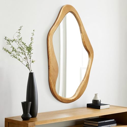 LuxenHome Asymmetrical Wall Mirror with Natural Pine Wood Frame,Irregular Wall Mirror for Living Room,Entryway,Bedroom,Decorative Mirror,Bathroom Mirror, Wood Wall Mounted Mirror - color: Irregular Asymmetrical