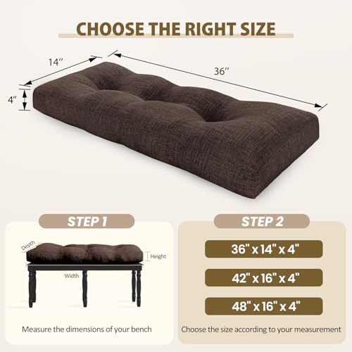 downluxe Indoor Bench Cushion for Indoor Furniture, Non-Slip Tufted Overstuffed Textured Foam Bench Seat Cushion, 36" X 14" X 4", Brown, 1 Pack - color: Brown, size: 36x14 Inch (Pack of 1)