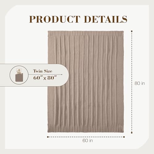 Carriediosa Knit Throw Blanket for Couch 60" X 80" Twin, Soft Cozy Stripe Pattern Cable Knitted Throws Fall Fluffy Textured Solid Home Decor Blankets Couch Cover for Bed Sofa, Taupe - color: Taupe, size: 60" X 80"