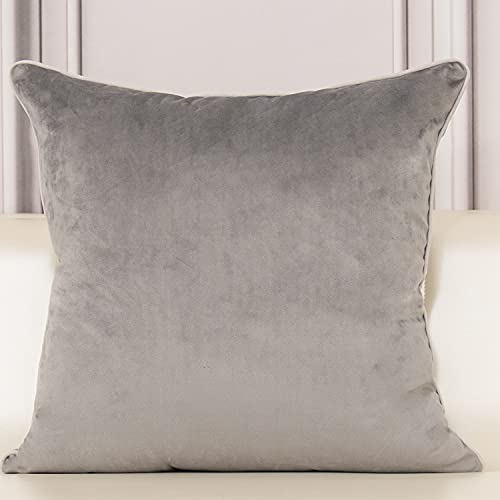 Aeckself European Floral Pillow Cover 18x18 Inch, Luxury Velvet Embroidered Decorative Throw Pillow Cover for Couch Bedroom Living Room, Grey and White - color: Gray, size: 18" x 18" (Pack of 1)