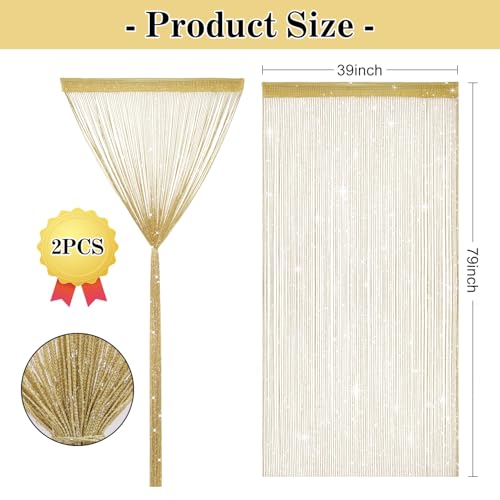 2 Pack 39 x 79 Inch String Curtains for Doorway, Home Decor Sequin Glitter String Curtain Boho Doors Tassel for Windows, Closet, Living Room, Bedroom, Hallway, Party (Champagne) - color: Champagne