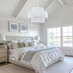 22" Farmhouse Rattan Chandeliers Large White Boho Light Fixtures for Dining Room Kitchen Island Living Room Foyer Hallway 5-Light - color: White, size: 22 Inch