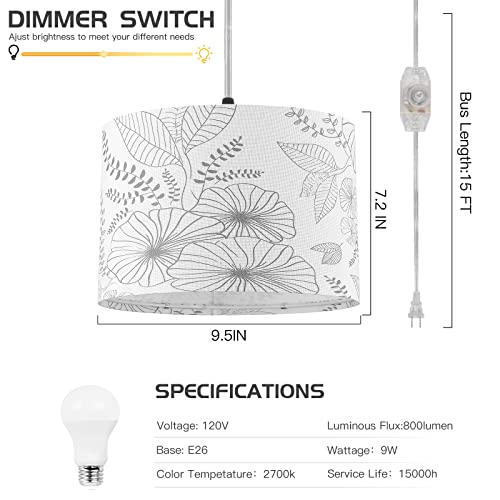 CINSARY Plug in Pendant Light, Hanging Light with Plug in Cord with Dimmable Switch, Hanging Lamp with 15 ft Clear Cord, Pendant Lights Fixture for Bedroom Kitchen Island (Bulb Included) - color: Flower
