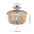JONATHAN Y 14" Antique Silver/Light Taupe Wood Beaded LED Semi Flush Mount Light, Boho Farmhouse 3-Light Ceiling Chandelier with Cream Wood Bead Shade for Nursery, Bedroom (JYL9020B) - color: Antique Silver/Light Taupe