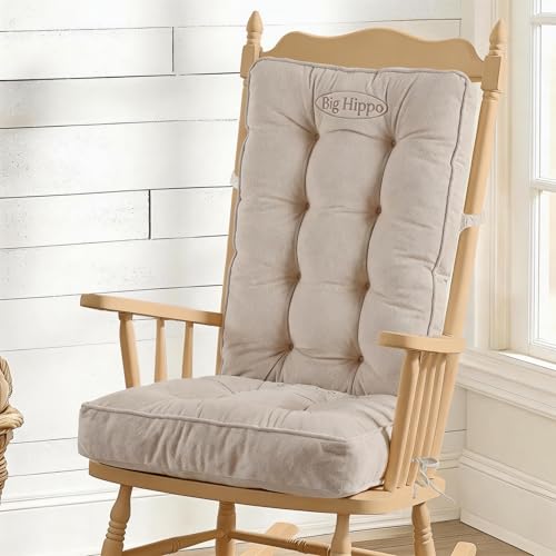 Big Hippo Rocking Chair Cushions Set with Ties, Tufted Thick Back and Seat Pads for Wooden Glider & Nursery, Velour Lumbar Support to Relieve Tailbone Pain for Indoor Office (Beige) - color: Beige2