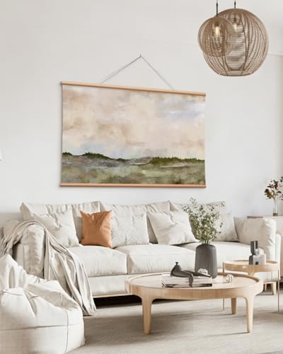 VIYYIEA Extra Large Canvas Wall Art, 36x54 Inch Minimalist Landscape Painting, Neutral Abstract Nature Wall Decor for Living Room or Bedroom, Above Sofa - color: Watercolor Meadow