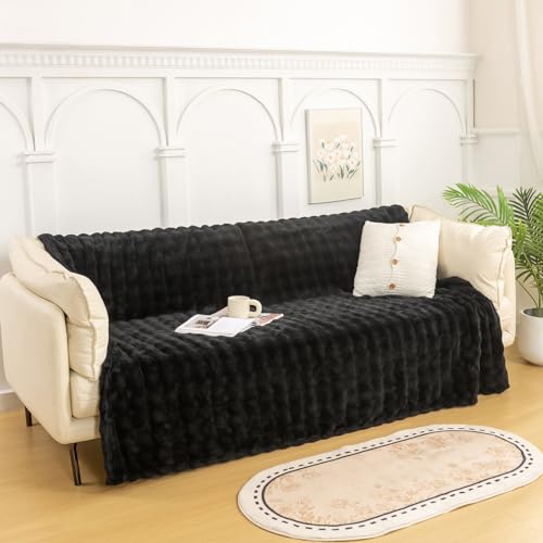 YUSOKI 3D Fleece Bubble Throw Blanket | 380GSM Ultra Soft Fluffy Plush | Non-Shedding Lightweight Cozy Blanket for Couch Sofa Bed | All Season(Black,50 * 60inches) - color: Black, size: Throw(50" x60")