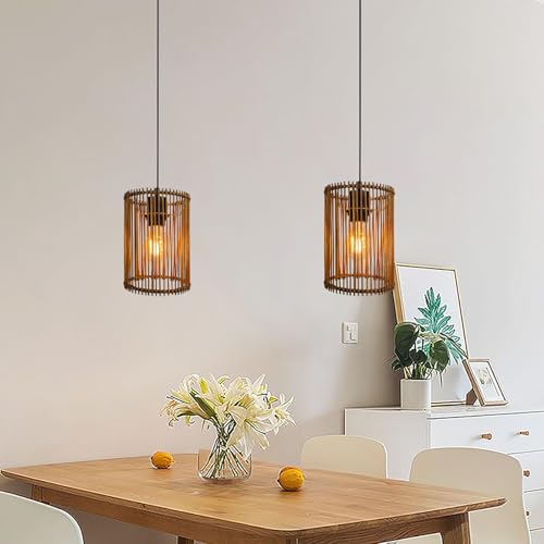 2 pack Small Lampshades for Table Lamp Shade Floor Lamp Shade,woven rattan boho Bamboo Lampshades,5.5"x5.5"x7.9",Dark brown - color: Dark brown