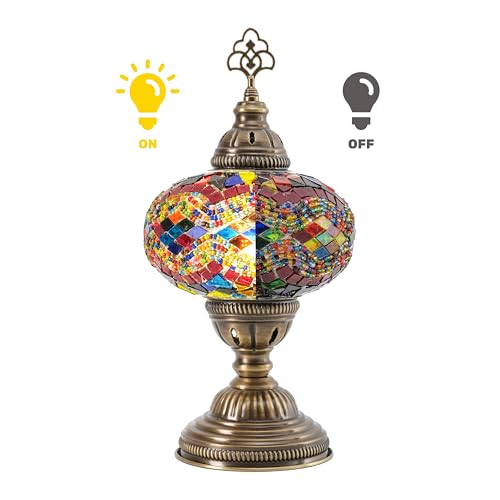 Moroccan Turkish Lamp – Colorfull Mosaic Glass Bedside & Desk Light, Handcrafted Vintage Home Decor with E12 Socket - color: Rainbow-1