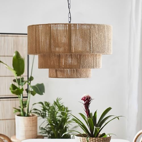 Bohemian Style Pendant Lamps Vintage Hemp Chandelier Creative Bedroom Main Light Restaurant Decoration Lighting Ceiling Lamp Fixture Antique Lantern for Kitchen Island Dining Table Bar - size: 60cm