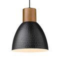 ELYONA Hammered Pendant Light, 10.2” Industrial Hanging Lamp with Solid Wood & Metal Shade, Modern Pendant Light Fixtures for Kitchen Island, Bar, Farmhouse Dining Room, Bedroom, Living Room, Black - color: Black - 1 Pack