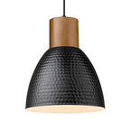 ELYONA Hammered Pendant Light, 10.2” Industrial Hanging Lamp with Solid Wood & Metal Shade, Modern Pendant Light Fixtures for Kitchen Island, Bar, Farmhouse Dining Room, Bedroom, Living Room, Black - color: Black - 1 Pack