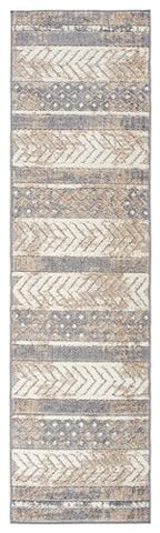 Rugshop Distressed Geometric Indoor/Outdoor Beige Runner Rug Modern Tribal Stripe, Durable Stain Resistant Perfect for Patio, Backyard, Deck and Outdoor Lounge 2'7" x 6' - size: 2'7" x 6' (Rectangular)