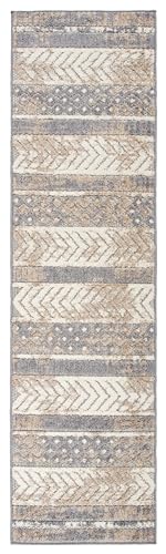 Rugshop Distressed Geometric Indoor/Outdoor Beige Runner Rug Modern Tribal Stripe, Durable Stain Resistant Perfect for Patio, Backyard, Deck and Outdoor Lounge 2'7" x 12' - size: 2'7" x 12' (Rectangular)