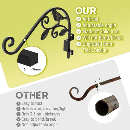 Plant Hangers Outdoor 15.15 inch Swivel Plant Wall Hanger, Sturdy Wrought Iron Hanging Plant Hooks, Hanging Plant Bracket Indoor&Outdoor for Bird Feeders, Planters, Lanterns, Wind Chime 1 Pack - color: Black - 1 Pack