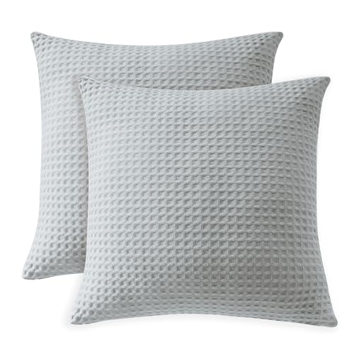 100% Egyptian Cotton 600 TC Waffle Weave Throw Pillow Covers 2 Pack, Ultra Soft Breathable Euro Pillow Shams Covers, Decorative Cushion Covers for Bed Couch Sofa Car, No Insert, Grey, 26" x 26" - color: Grey, size: 26" x 26" (Pack of 2)