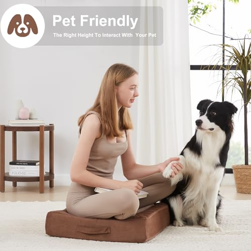 JKMAX 2 Pcs High Density Foam Floor Pillow - Upgraded Large Pillows Seating for Adults - Outdoor Floor Cushion with Soft Tufted Cover - Yoga Pillows for Sitting On Floor - 22 Inch Coffee - color: Coffee, size: 2 Counts