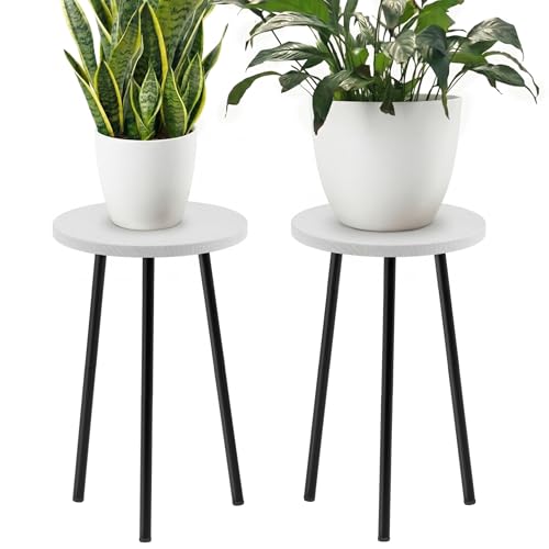 Plant Stand Indoor Outdoor: 2 Pack Indoor Plant Stand 20'' Convertible Multi-purpose Holder - Mid Century Modern Decor - Tall Plant Table for Living Room/Balcony/Garden/Patio - color: White Marble, size: 20"&20"