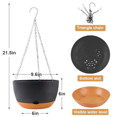 KPUVX 10 Inch Hanging Baskets for Plants Outdoor Self Watering Pots for Indoor Plants, 3 Pack Plastic Hanging Basket with Removable Tray for Home Garden Porch Balcony Patio Decor(Black) - color: Black, size: 10 inch
