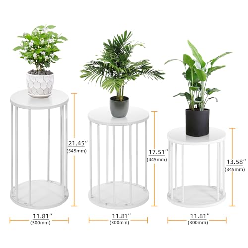 Plant Stand Indoor,small plant stool,Flower Pot Corner stand holder,Mid Century Heavy Duty Metal Tall Home Decor,Modern Round End Table,Small Rustic Display Stand for Living Room,Bedroom (White,3 Packs) - color: all size white set 3