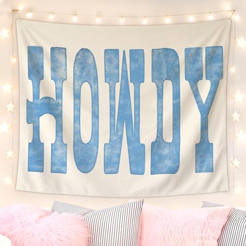 Lacama Blue Coastal Western Tapestry，Western Decor howdy Wall Art for Bedroom Home Room Dorm, Cowgirl Room Decor, Country Print Tapestries for Teen Girls & Women - color: howdy