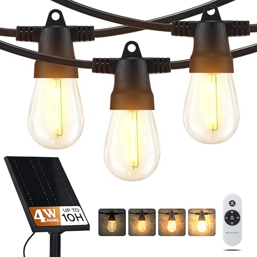 Brightech Ambience Pro Super Bright Solar - 48Ft Remote Control Outdoor String Lights with 15 Shatterproof S14 Bulbs, Commercial Grade LED, Waterproof Patio Lights, 4W Soft White for Patios, Gardens - color: Super Bright, size: 48 Feet