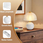 PARTPHONER Mushroom Table Lamp, Ceramic Bedside Lamp with Glass Shade, 3-Way Lighting (2700K-5000K) Rocker Switch, Small Nightstand Lamp for Bedroom, Living Room, Office, White - color: White