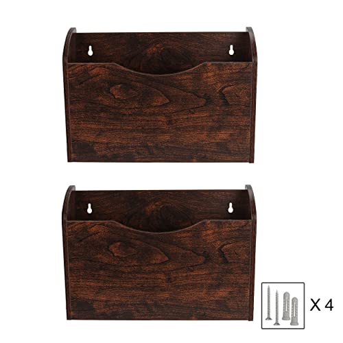 PAG Wall File Holder Wall Mounted Wood Hanging File Organizer for Office, 2 Pockets, Brown - color: Brown