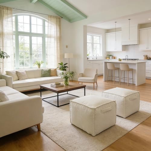 Ottoman Foot Rest Square Pouf with Side Handles - Soft Fabric with Storage, Easy to Move for Living Room, Home Decor & Daily Lounging,A Square Modern Foam Filled Foot Stool Perfect to Rest Your Feet