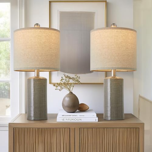 G-SAFAVA 20.25" Small Table Lamps Set of 2 Modern Ceramic Lamps for Living Room Farmhouse Bedside Lamps Boho Lamps for Night Stands Grey Bedroom Lamp Side End Table Lamps - color: Gray