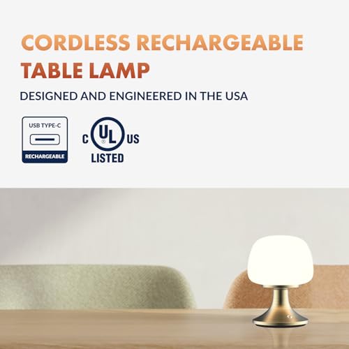 ‎Newhouse Lighting Verona, Brass 2700K Dimmable Cordless USB-C Rechargeable Glass Table Lamp NHTL-VE-BRS, Cordless Desk Lamp for Living Room, Bedroom, Coffee Table, and Other Cozy Home Decor - style: Verona Table Lamp