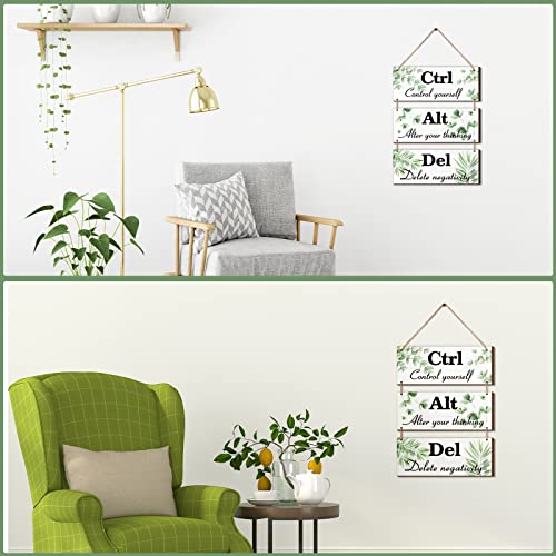 Qunclay 3 Pcs Office Wall Decor Green Leaves Wood Rustic Hanging Cubicle Decor Summer Inspirational Ctrl Alt Del Sign Decoration for Bathroom Indoor Home Living Room - color: Green, style: Leaves