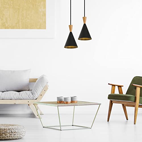 Modern plug in Pendant Light with cord, Adjustable chandelier hanging lamps that plug into wall outlet for Kitchen Island, Bedroom, Living room, Dining Room, Contemporary wall Décor - size: funnel pendant light black