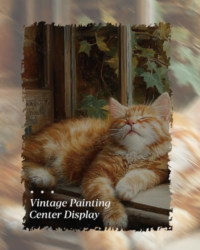 HUARCEY Gold Framed Canvas Wall Art, Book Cat Vintage Decor, Rustic Vintage Neutral Canvas Paintings Retro Table Desk Picturesfor Bathroom Bedroom Living Room, 12x16Inch - color: Book Cat, size: 16"L x 12"W