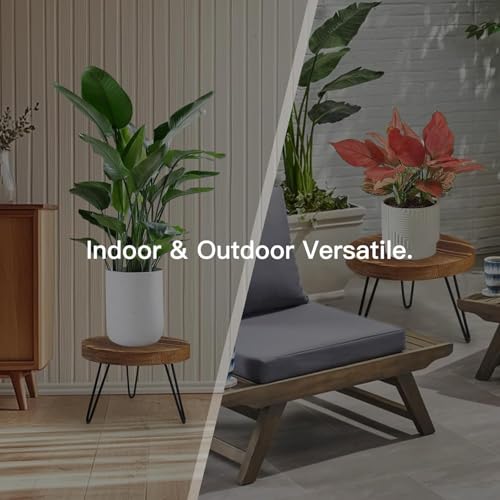Plant Stand Indoor Outdoor, Wooden plant Stool, Mid Century Plant Stand for Indoor Plants, Wood Modern Plant Holder Rattan Flower, Low Short Boho Rustic Planter Stand Fit 5-15 Inch Pot (Walnut, M) - size: M
