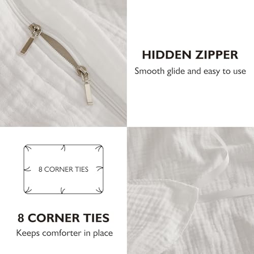 EMME Muslin Cotton Duvet Cover Set Cream White Twin Size Linen Like Soft Breathable Lightweight Summer Comforter Cover Set with Zipper Closure (Cream White, Twin, 68"x90") - color: 01 - Cream White, size: Twin(68"×90")
