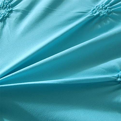 Feelyou Bedding Pinch Pleated Duvet Cover Set Full Size Microfiber Polyester Solid Geometric Bedding Sets Aqua Blue Pintuck Tufted Design Luxury Comforter Cover with 2 Pillow Shams, 3 Pieces - color: Aqua Blue, size: Full