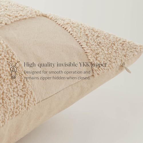Double Stitch 100% Cotton Throw Pillow Covers - Checkered Tufted Boho Decorative Pillow Covers 18x18, Made in India, Square Cushion Case, Modern Home Decor for Couch, Sofa, Living Room, Oat - color: Oat, size: 18" x 18" (Pack of 1)