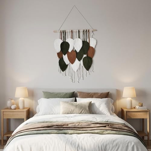 Jditngp Macrame Wall Hanging Leaf Boho Woven Tapestry,Cotton Cord Weave Tassels Home Decorations Modern Bohemian Handmade Leaf Feather Nordic Wall Art Decor for Living Room Bedroom Apartment 23.6"W X 31.5"L - color: brown15