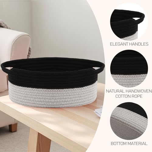 JMvicyroam Woven Basket,Small Rope Storage Bin with Handles & Ribbon Bag, Organizer for Shelves Closets,Gift Basket Empty for Birthday,Books,Dog Toys, Black&Grey/3 Pack - color: Black&Grey, size: 3 Pack