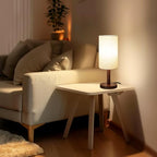 Small Table Lamp for Bedroom, Nightstand Lamp Linen Lampshade Bedroom Wood Base Small Bedside Lamp for Night Stands, Desk Lamps for Reading Living Room, Office (LED Bulb Included) (Black-Walnut Wood) - color: Black-Walnut Wood