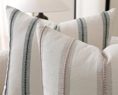 Cethom Boho Throw Pillow Covers 22x22 Set of 2, Beige and Black Striped Decorative Pillow Cases for Couch Chair Bed, Textured Farmhouse Accent Cushion Covers for Living Room Bedroom Sofa Home Decor - color: Black, size: 22" x 22" (Pack of 2)