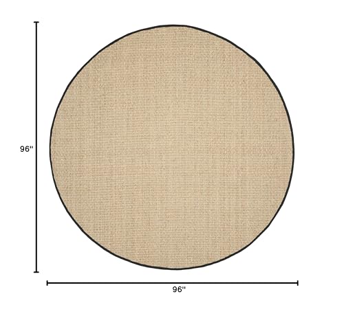 SAFAVIEH Area Rug 8' Round - Natural Fiber Collection - Large - Natural & Black, Seagrass, Basketweave Pattern with Border (NF114C) - color: Natural/Black, size: 8' (Round)