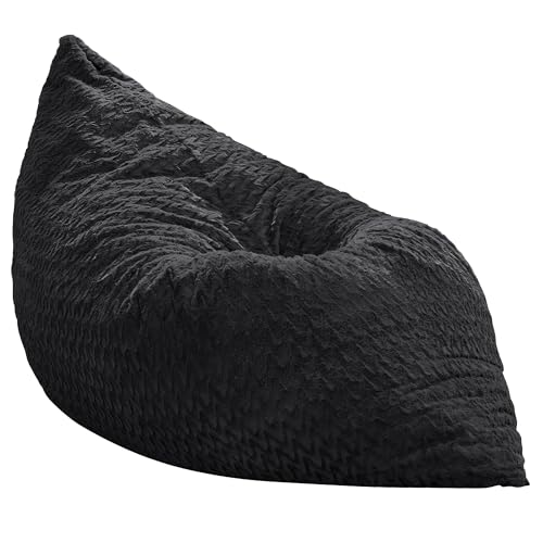 Hobestluk 3 in 1 Bean Bag Chair Giant Bean Bag Chairs for Adults with Chevron Plush Fur Cover Convertible Bean Bag Floor Cushion with Machine Washable Cover for Living Room (Chevron Plush Black) - color: Coal Black
