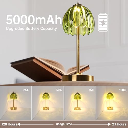 Shenmoyl Tulip Table Lamp with 5000mAh Battery & Touch Control, Cordless Table Lamp with 3 Colors, Dimmable Rechargeable Table Lamps for Bedroom, Nightstand, Living Room, Entryways (Green Tulip) - color: Green Tulip, size: 1 Pack