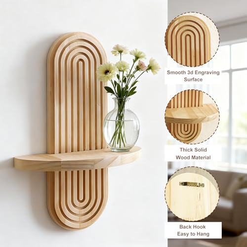 Artilady 2 Pack Boho Shelf Wall Decor - Handmade Solid Wood Floating Shelves Rainbow Arch Trinket Storage Rack Wall Decor for Bedroom Living Room Nursery Bathroom - color: 1 Beige
