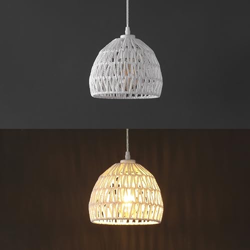JONATHAN Y 8.25" White Modern Bohemian Woven Rope LED Pendant Light Fixture, Adjustable Dome Ceiling Lamp for Kitchen Island, Rope Shade, Coastal Farmhouse Decor (JYL6512A) - color: White, size: 8.25"