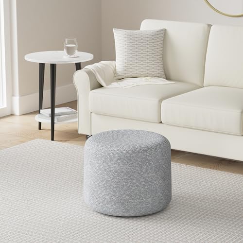 SIMPLIHOME Bayley Round Pouf - 20 inch Wide Handcrafted Braided Cotton Pouf in Blue and Natural, Boho Footstool or Extra Seating for Living Room or Bedroom with Polystyrene Filling, Assembled - color: Blue, Natural