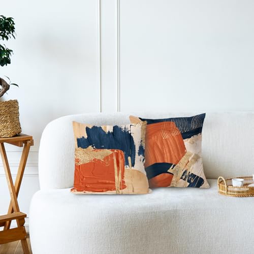 Navy Blue Terracotta Gold and Orange Throw Pillow Covers 18x18 Set of 2,Modern Boho Abstract Art Pillow Covers for Bedroom Living Room, Modern Home Decor, Boho Room Decor - size: 18" x 18" (Pack of 1)